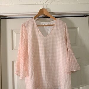 Calvin Klein Gingham Flutter Sleeve Blouse